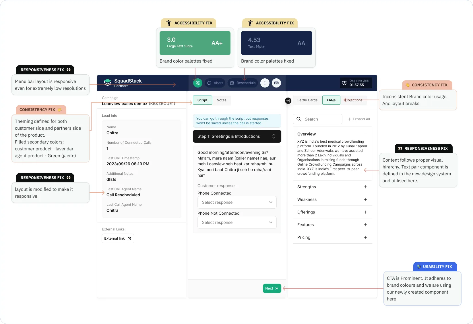After — the same surface rebuilt from token-driven components