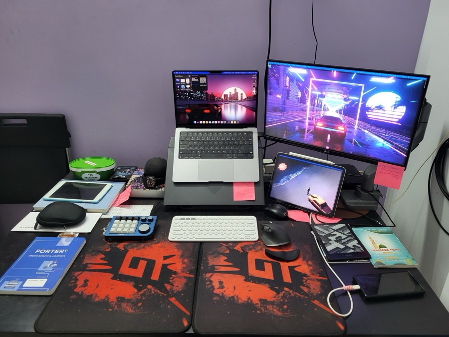 Zain's desk, Feb 2025
